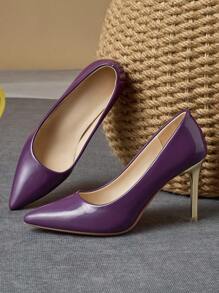 MonaNise Women's Fashion Pointed Toe Low Vamp Pumps In Pink, Purple, Gold, Silver, Navy Blue, Black & Brown, 9cm Thin Heel, Comfortable, Suitable For Shopping, Vacation, Travel, Outdoor - Purple - View 5