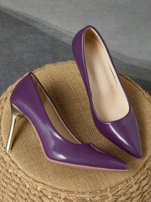 MonaNise Women's Fashion Pointed Toe Low Vamp Pumps In Pink, Purple, Gold, Silver, Navy Blue, Black & Brown, 9cm Thin Heel, Comfortable, Suitable For Shopping, Vacation, Travel, Outdoor - Purple - View 3