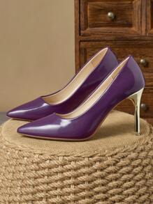 MonaNise Women's Fashion Pointed Toe Low Vamp Pumps In Pink, Purple, Gold, Silver, Navy Blue, Black & Brown, 9cm Thin Heel, Comfortable, Suitable For Shopping, Vacation, Travel, Outdoor - Purple - View 6