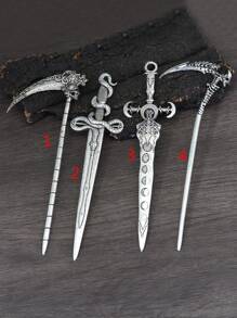 Witch Death Skull Hair Clip Moon Sword Hair Stick Retro Snake Sword Hair Clip Jewelry Hair Clip Women's 4-Piece Set