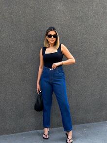 Women's Ripped Jeans Wide Leg High Waist Trousers 190 LIGHT BLUE - Dark Wash - View 3