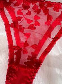 Sexy 2pcs Women Red Heart Embroidery See-Through Lingerie Set, Seductive, Intimate Nightclub Party & Valentine's Date, Rave - Red - View 7
