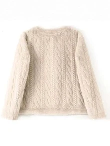 Solid Color Single-Breasted Cropped Faux Mink Jacket - Apricot - View 5