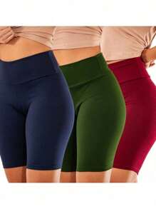 Kit 3 Bermuda Shorts Suplex Gym Fitness Women's High Waist Black Green Blue - 彩色 - 查看 4