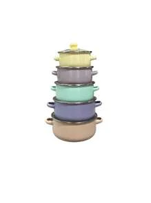 Juego De 5 Ollas De Peltre Con Tapa 16, 18, 20, 22 Y 24cm (Colores Pastel) - Multicolor - Ver 1