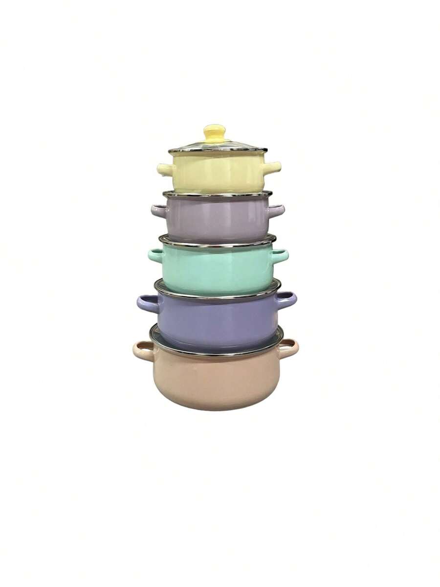 Juego De 5 Ollas De Peltre Con Tapa 16, 18, 20, 22 Y 24cm (Colores Pastel) - Multicolor - Ver 1