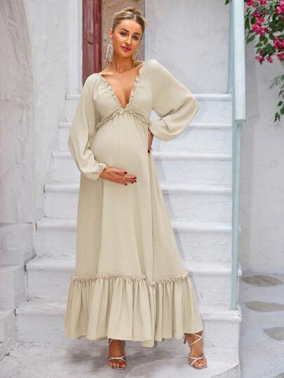 Seksowna Elegancka Głęboki Dekolt w Serek Jednolity Kolor Sukienka Ciążowa, Na Imprezę