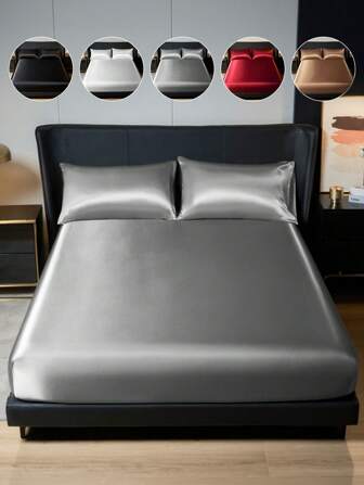 1pc Satin Fitted Sheet, Soft & Comfortable, Skin-Friendly Mattress Cover, Solid Color Mattress Protector (Excluding Filling), Deep Pocket Design, Breathable, Suitable For Twin, Full, Queen, King Beds, Machine Washable, Ideal For Easter, Mother's Day, Holiday Gifts.