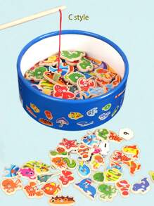 1件早教益智木制桶海洋钓鱼玩具儿童认知趣味海洋小鱼适合亲子游戏 - 彩色 - 查看 9