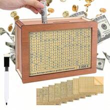 1pc EUR/USD Version Wooden Money Box With Numbers Checking, Money Box With Target, Money Box With Counter For Ticking, Piggy Bank With Savings Target, Money Box €500 €1,000 €2,000 €3,000 €5,000 €10,000 Euro No Assembly, Money Box $500 $1,000 $2,000 $3,000 $5,000 $10,000 Decoration No Assembly - Brown - View 11