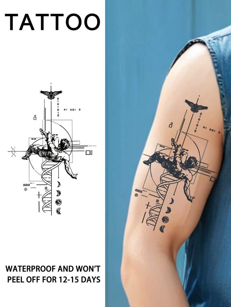 极品男孩草本汁纹身贴男持久女仿真高级刺青防水不反光潮流 - 黑色 - 查看 1