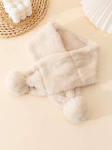 1pc Beige Warm Plush Winter Scarf For Kids, Cozy Outdoor Wear & Holiday Gift