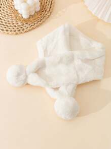 1pc Beige Warm Plush Winter Scarf For Kids, Cozy Outdoor Wear & Holiday Gift