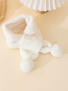 1pc Beige Warm Plush Winter Scarf For Kids, Cozy Outdoor Wear & Holiday Gift