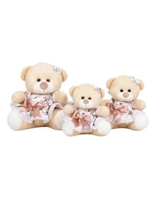 Teddy Bear Trio Girl Floral Dress (18/22/26) For Niches And Decorations - 3 Pieces - RAMOESCUROROSÊ - Xem 1