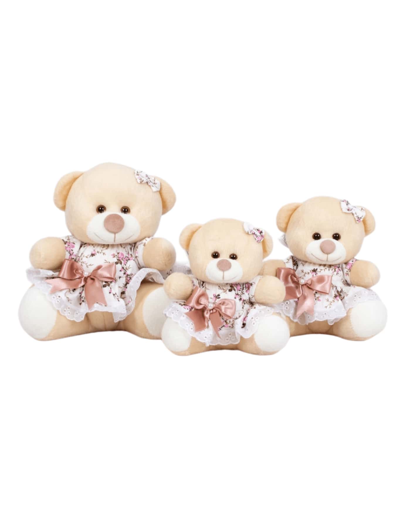 Teddy Bear Trio Girl Floral Dress (18/22/26) For Niches And Decorations - 3 Pieces - RAMOESCUROROSÊ - Xem 1