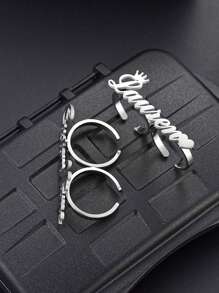 1 pezzo Anello a doppie dita in acciaio al titanio personalizzato stile europeo e americano, anello a bocca aperta con lettera inglese per coppie, placcato oro 18 carati in acciaio inossidabile, include confezione regalo premium, ideale per amici, famiglia, parenti, amanti, regali per le feste - Argento - Visualizzare 2