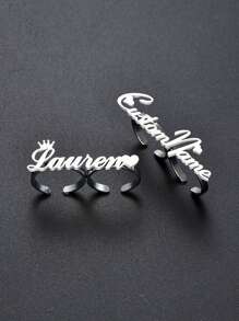 1 pezzo Anello a doppie dita in acciaio al titanio personalizzato stile europeo e americano, anello a bocca aperta con lettera inglese per coppie, placcato oro 18 carati in acciaio inossidabile, include confezione regalo premium, ideale per amici, famiglia, parenti, amanti, regali per le feste - Argento - Visualizzare 4