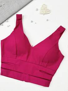 Women's Cropped Top With Bengaline Cups \ Back Strap Zipper - 玫紅色 - 查看 2