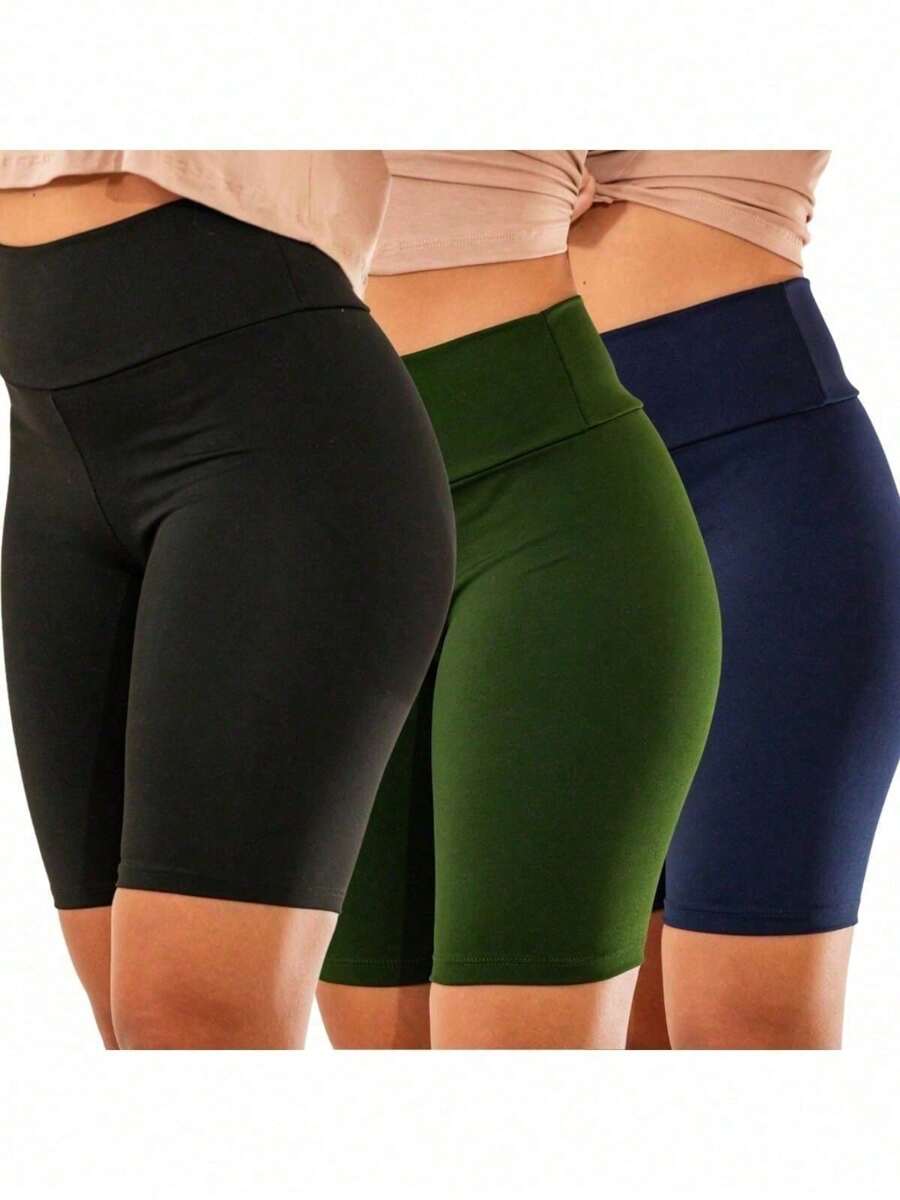 Kit 3 Bermuda Shorts Suplex Gym Fitness Women's High Waist Black Green Blue - 彩色 - 查看 1