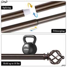 1pc Long Curtain Rods For Windows, Splicing Adjustable Curtain Rod, Single Drapery Rod With Twisted Cage Finial, Bronze/Silver/Black/Gold - Bronze - View 10