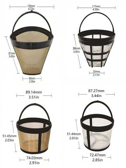 1个，尺寸：3.4-4.7英寸，不锈钢/尼龙材质，棕白双色，可重复使用，手冲咖啡壶滤纸，滴滤咖啡网漏斗滤杯，适用于各种咖啡机（手柄可能因批次而异）