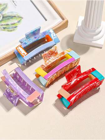 1pc New Acetate Hair Clip, High-Quality Geometric Patchwork Hair Claw, Suitable For Outdoor And Grooming Winter Hair Accessories Elegant Claw Clips