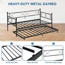 Twin Bed With Pull Out Trundle, Metal Twin Daybed And Trundle Set, Day Bed Sofa Bed Frame With Steel Slat Support, Multifunctional Daybed Frame For Bedroom, Living Room, Guest Room - Black - View 6