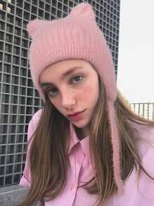 1 件女士可爱猫耳毛茸茸护耳针织帽，温暖时尚，适合日常佩戴 - 繫繩款貓咪耳帽 - 查看 5