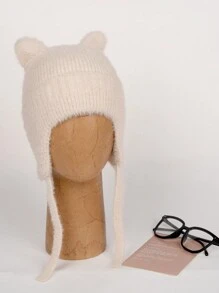 1 件女士可爱猫耳毛茸茸护耳针织帽，温暖时尚，适合日常佩戴 - 繫繩款貓咪耳帽 - 查看 6
