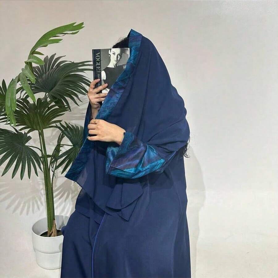 1pc Elegant Abaya For Muslim Women, Dubai Maxi Cardigan With Colorful Print Patchwork Sleeves, Suitable For Daily Wear, Festivals, Parties