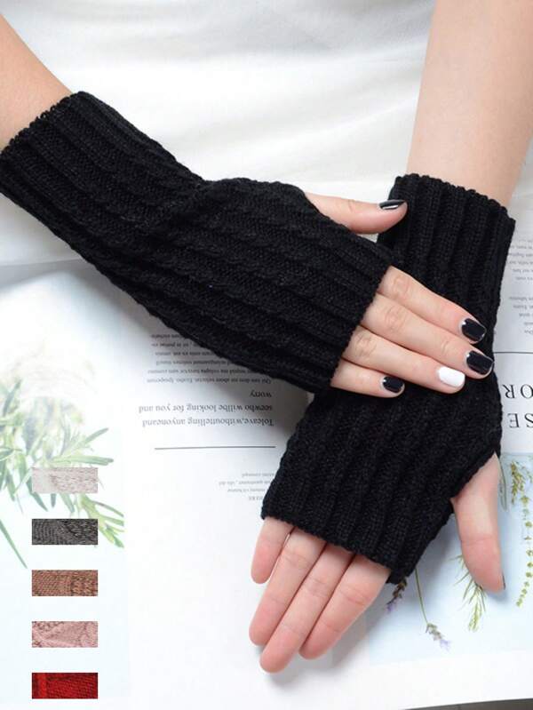 1 Coppia Di Guanti Senza Dita Corti Lavorati A Maglia Per Donne, Nuovi Arrivi Autunno Inverno Polsini Scaldamani Maniche Scaldabraccia