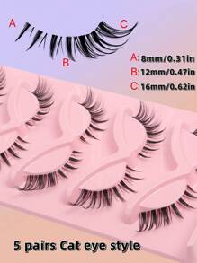 Pestañas de ojo de gato, 5 pares de pestañas postizas de ojo de zorro de pelo sintético mink, pestañas postizas esponjosas, pestañas postizas de aspecto natural para extensión de pestañas y maquillaje