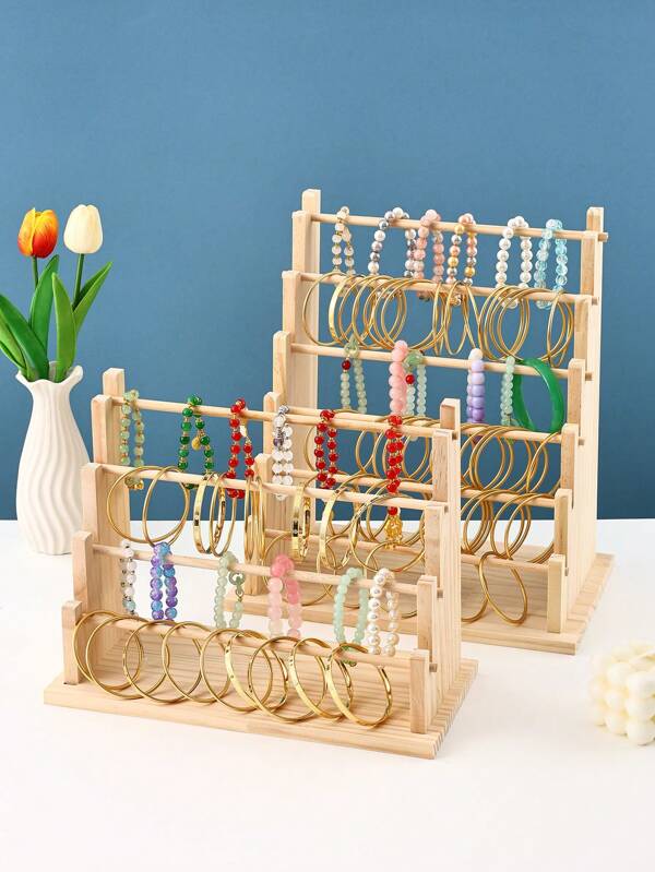 1pc Removable Wooden Bracelet Display Stand, Earring Holder Organizer For Bangle, Watch, Jewelry Accessories Back To School