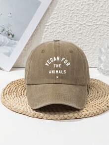 1 件男女通用“VEGAN FOR THE ANIMALS”可调节字母图案户外运动防晒涤纶休闲棒球帽，春季/秋季 - 多色 - 查看 11