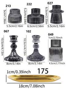 1PC/3 chiếc khay thủy tinh trong suốt + đế nến vàng dùng cho bữa tối dưới ánh nến, đế nến trang trí bàn tiệc cưới thích hợp cho không khí trong phòng, tiền sảnh, họp mặt gia đình, tiệc tùng, quà tặng - Nhiều màu - Xem 3