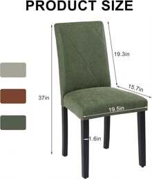 VECELO Set Of 4 Linen Upholstered Dining Chairs With Solid Wood Legs, High Back Ergonomic Kitchen Chairs,Green - 綠色 - 查看 3