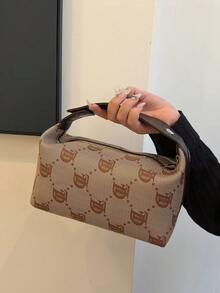 新款卡其色字母印花大容量软 PU 化妆包，拉链开合，多功能 3D 便携式高端手提包收纳袋，适用于化妆品、洗漱用品、水瓶、手机、日常必需品 - 棕色 - 查看 5