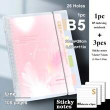 1pc,A5/B5,54sheets,108pages,Binder,Indexing Notebook,Feather Planner,Removable Loose-Leaf,Office,School Supplies,Multicolor Bookmark Binder,School Supplies,Back To School
