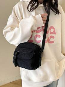 Womens Mini Corduroy Shoulder Crossbody Bags Solid Color Messenger Bags Stylish Casual Satchel Bags - màu đen - Xem 6