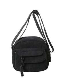 Womens Mini Corduroy Shoulder Crossbody Bags Solid Color Messenger Bags Stylish Casual Satchel Bags - màu đen - Xem 2