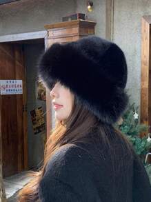 1件圣诞礼物，时尚女士冬季款式，厚实保暖的人造毛皮，简约时尚，蒙古风人造毛皮户外渔夫帽