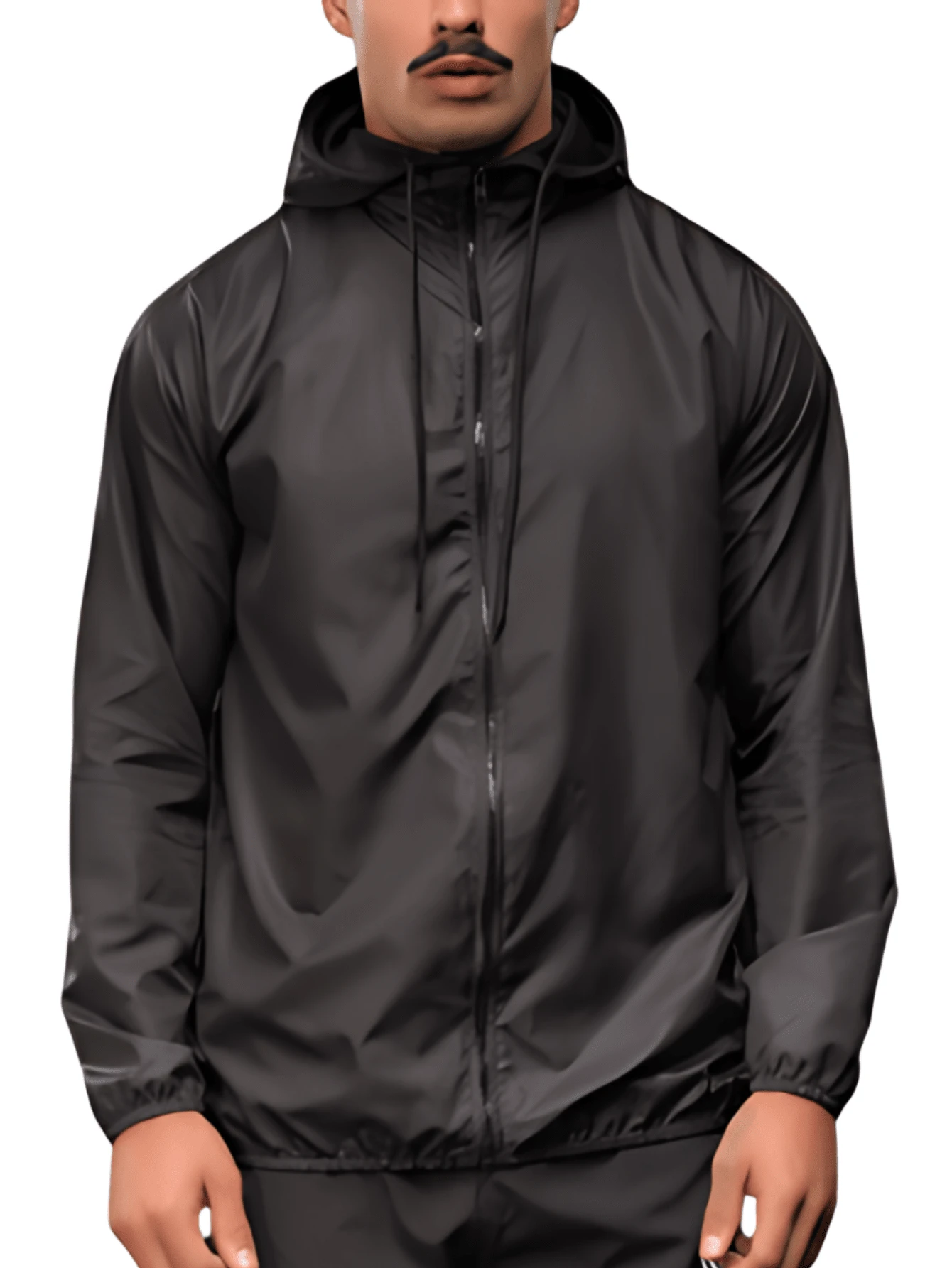 Men's Waterproof Windbreaker Jacket Plain Lining And Hood Winter Ultra Light Training Gym - 黑色 - 查看 1