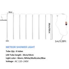 1 件 30 厘米/50 厘米 LED 流星雨管灯串、管状仙女灯、户外防水灯串，适用于圣诞新年花园庭院露台树装饰 - 查看 2