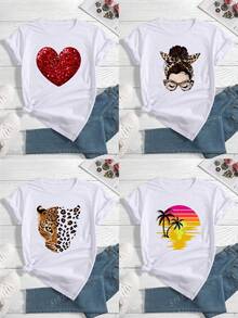 Women's Regular Crew Neck Short Sleeve Customized Graphic Printed T-Shirt