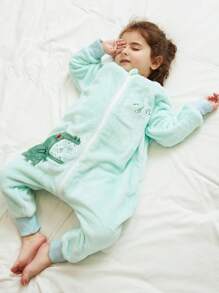 1 pièce Sac de couchage bébé en flanelle MICHLEY, sac de couchage à manches longues avec fermeture éclair, convient pour les bébés garçons et filles en automne/hiver, mignon et décontracté, idéal pour les fournitures de voyage pour bébé - Crocodile - Voir 2