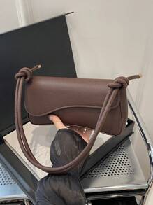 Fashionable Solid Color Asymmetric Flap Adjustable Shoulder Bag, Suitable For Shopping, Wallet Storage, Young Women, College Students, Newlyweds, Office Ladies, Etc. Also Suitable For Office, University, Work, Business, Commuting, Outdoor, Travel And Picnic Occasions. - Coffee Brown - View 3