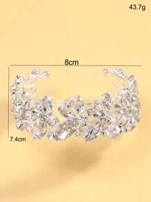 STONEFANS 1pc Silver Crystal Bangle, Exaggerated Open Cuff Bracelet For Women, Stage Accessories - Silver - View 4