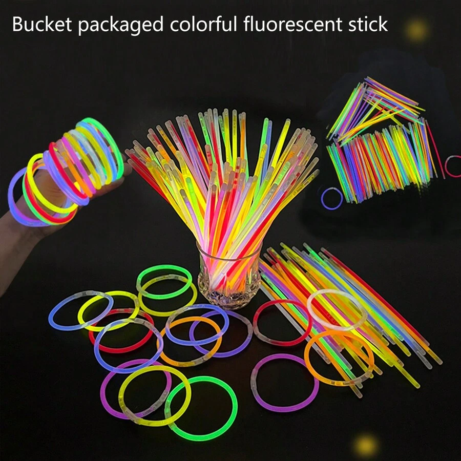 50 piezas/100 piezas/cubo de palos de luz fluorescentes descartables de colores múltiples, juguetes de palos luminosos con conectores, para conciertos, fiestas - Multicolor - Ver 1