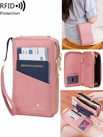 MIYIN Fashionabla dubbeldragkedja med stor kapacitet RFID-blockerande passhållare Kreditkortshållare för män och kvinnor med handledsrem och justerbar axelrem Multifunktions reseplånbok Telefonplånbok Passfodral för kreditkort/ ID-kort/ biljetter/ kontanter/pass, portabel kreativ flygplanspassväska Födelsedag Gåvor, presenter, jubileum, presenter till pojkvän/pappa, resetillbehör, resesaker rånare